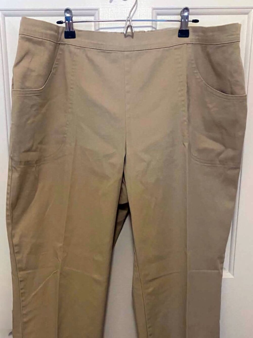 WOMEN'S COTTON KHAKI SLIM ANGLE TROUSERS-BEIGE
